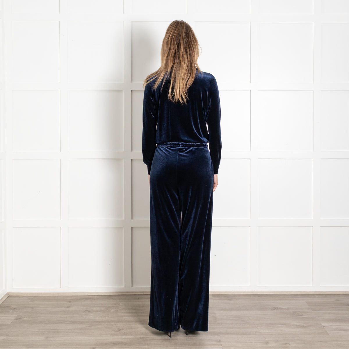 Rock The Jumpsuit Navy Velvet Button-Down Wide Leg Jumpsuit - Image 5