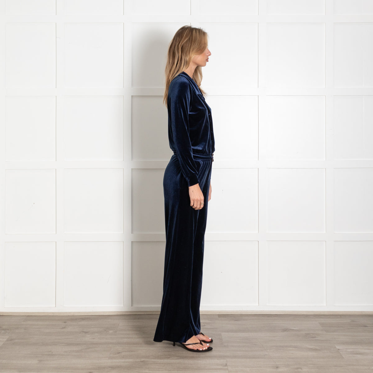 Rock The Jumpsuit Navy Velvet Button-Down Wide Leg Jumpsuit - Image 6