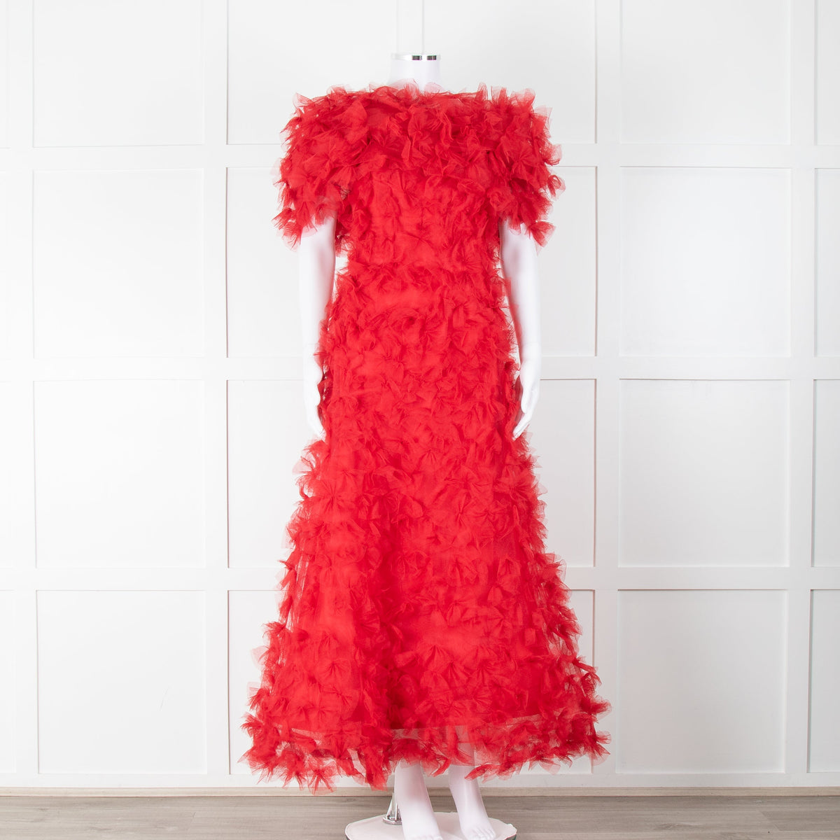 Rodarte Red Tulle Hand-Embroidered Bows Off Shoulder Gown - Image 1