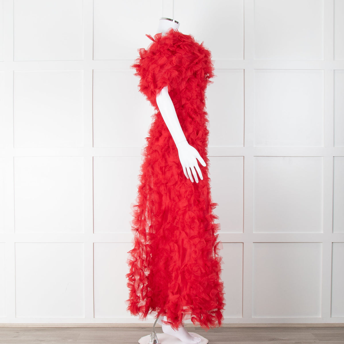 Rodarte Red Tulle Hand-Embroidered Bows Off Shoulder Gown - Image 6