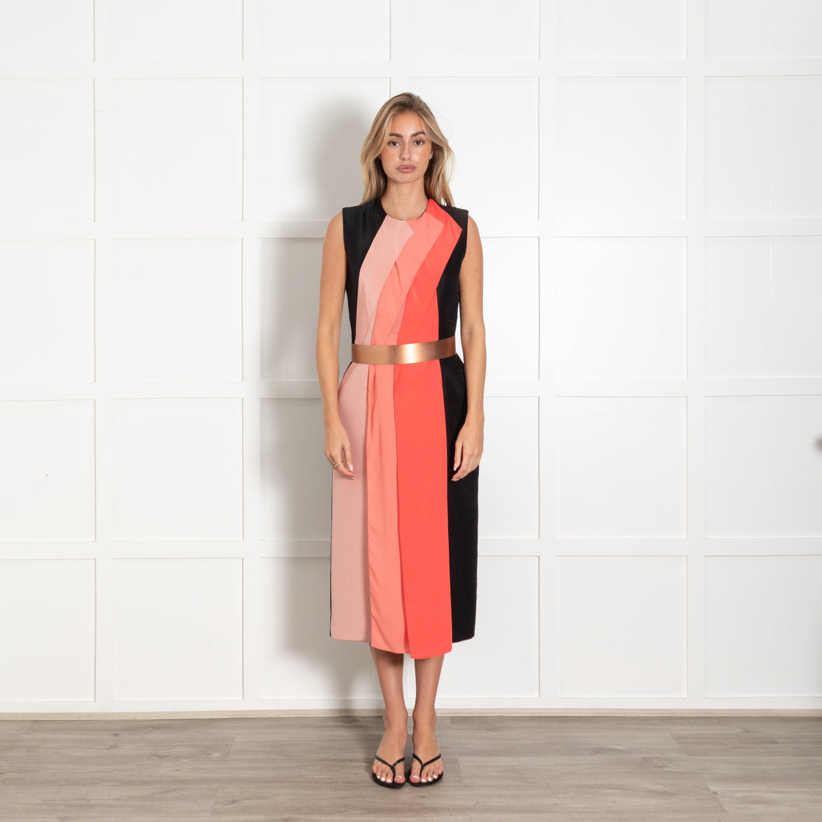 Roksanda Black and Pink Panelled Dress with Belt - Image 1