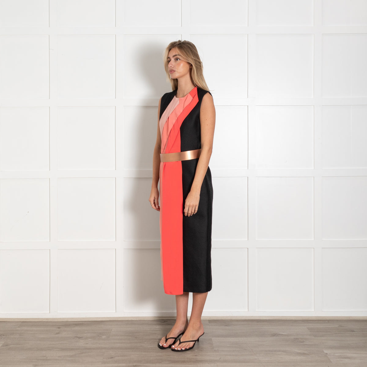 Roksanda Black and Pink Panelled Dress with Belt - Image 3