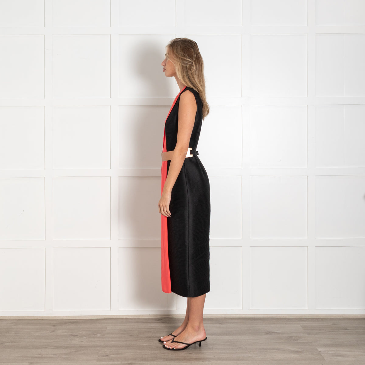 Roksanda Black and Pink Panelled Dress with Belt - Image 4