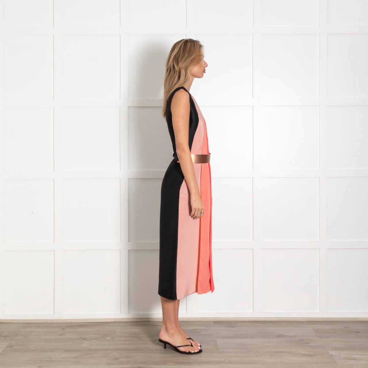 Roksanda Black and Pink Panelled Dress with Belt - Image 6