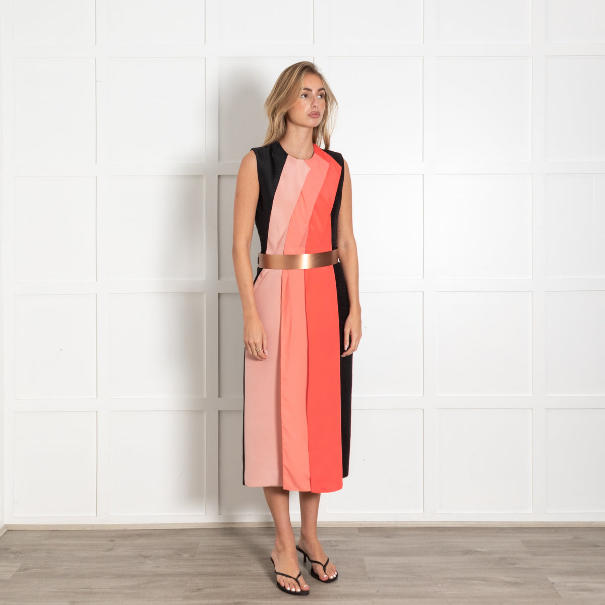 Roksanda Black and Pink Panelled Dress with Belt - Image 7