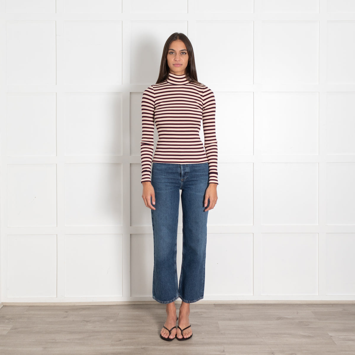 Rosetta Getty Cream Navy Red Stripe Mock Neck Jersey Top - Image 1