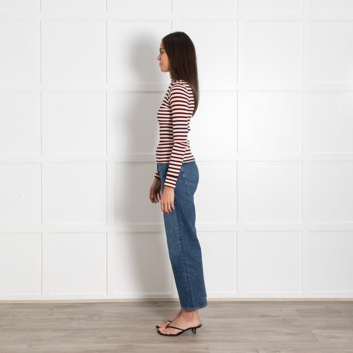 Rosetta Getty Cream Navy Red Stripe Mock Neck Jersey Top - Image 4