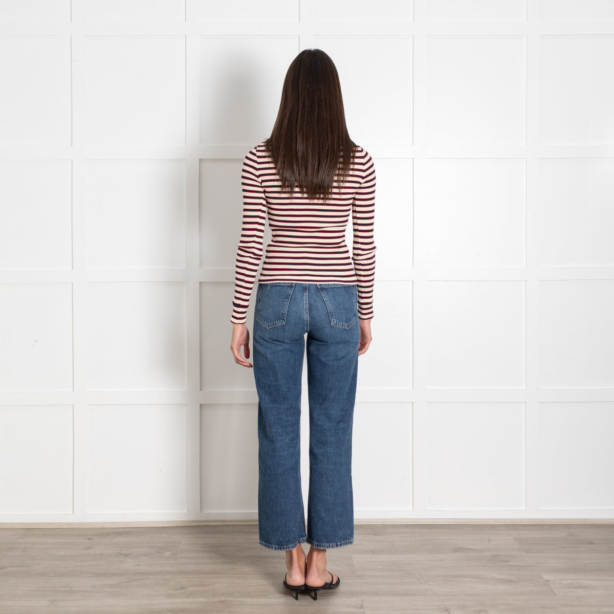 Rosetta Getty Cream Navy Red Stripe Mock Neck Jersey Top - Image 6