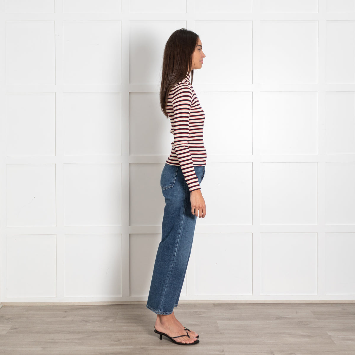 Rosetta Getty Cream Navy Red Stripe Mock Neck Jersey Top - Image 7