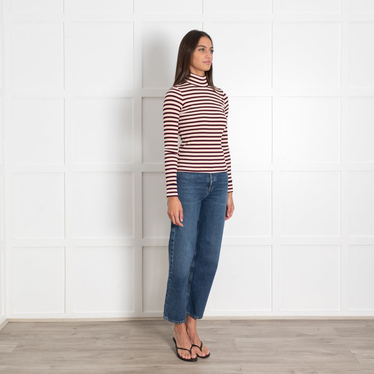 Rosetta Getty Cream Navy Red Stripe Mock Neck Jersey Top - Image 8
