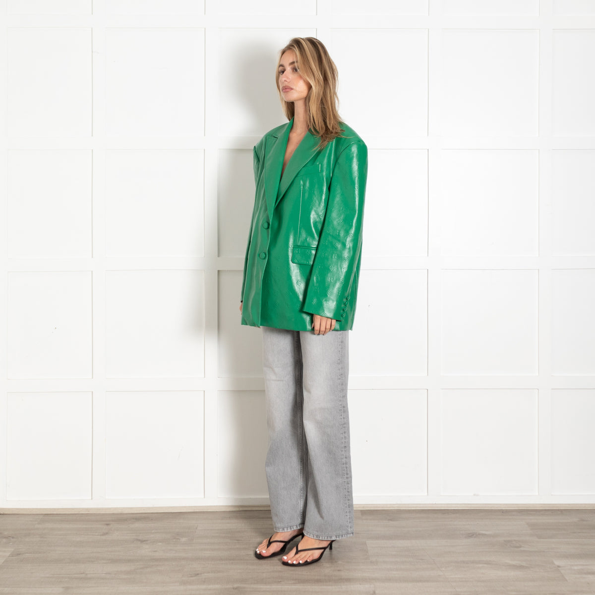 Rotate Birger Christensen Green Embossed Leather Blazer - Image 3