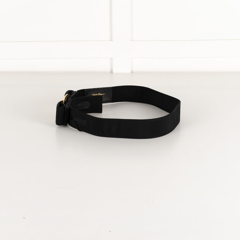Salvatore Ferragamo Black Fabric Gold Metal Bow Vintage Belt - Image 2