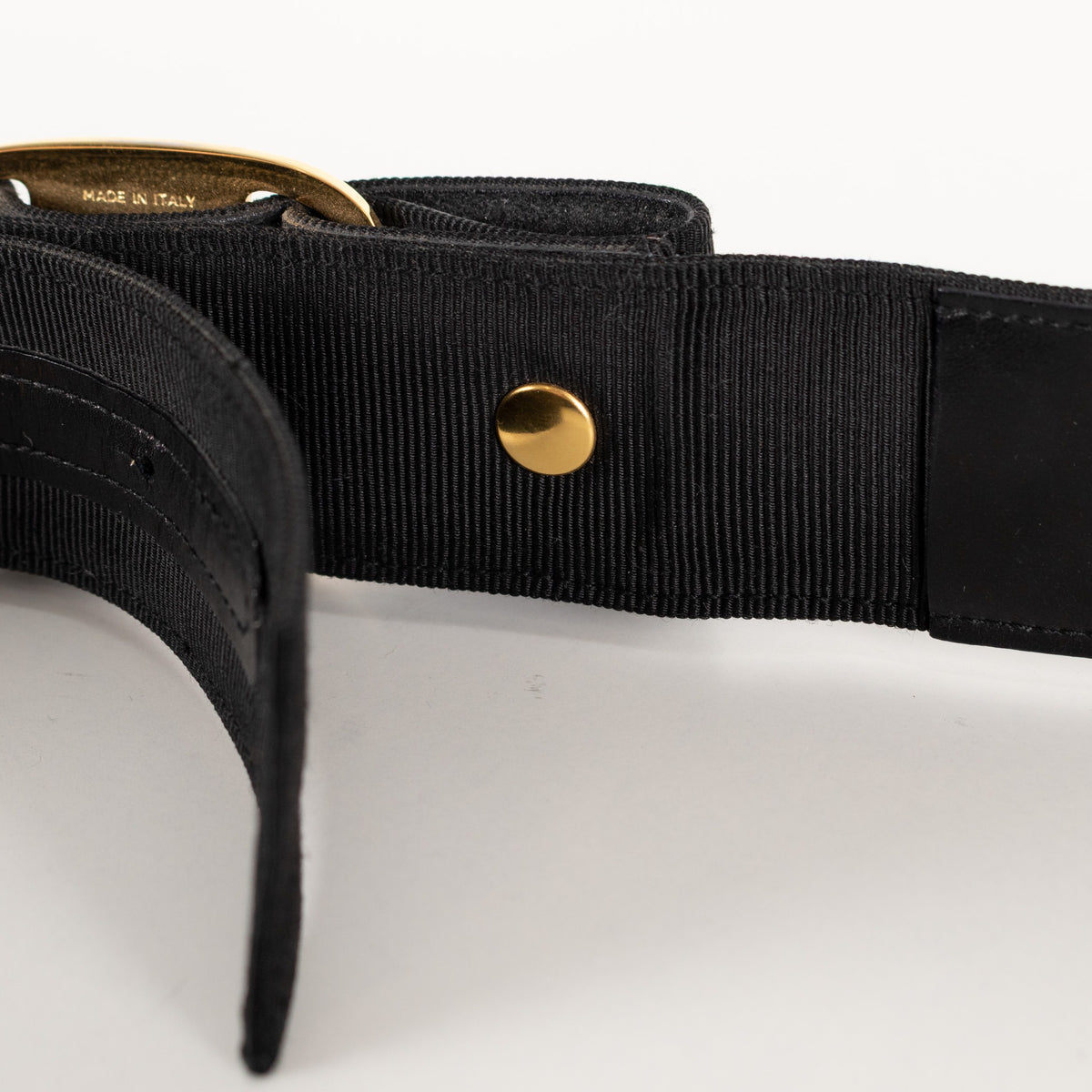 Salvatore Ferragamo Black Fabric Gold Metal Bow Vintage Belt - Image 9
