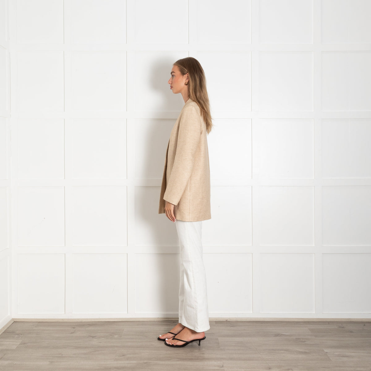 Sandro Beige Long Line Linen Mix Jacket - Image 4