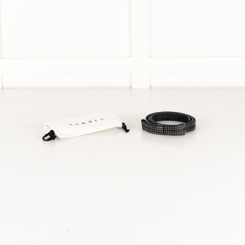 Sandro Black Leather Bow Stud Belt - Image 2