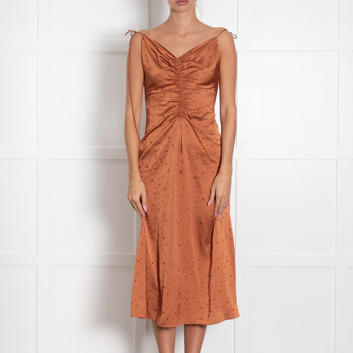 Sandro Praline Ruched Rhinestone Midi Dress UK 8 - Image 2