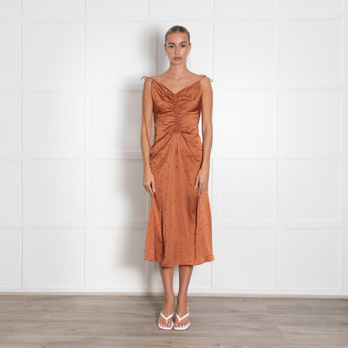 Sandro Praline Ruched Rhinestone Midi Dress UK 8 - Image 1