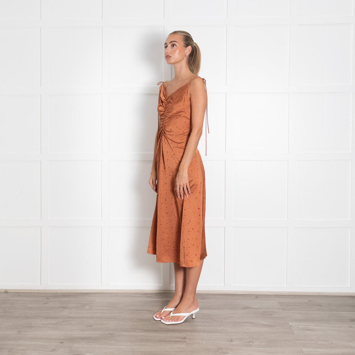 Sandro Praline Ruched Rhinestone Midi Dress UK 8 - Image 3