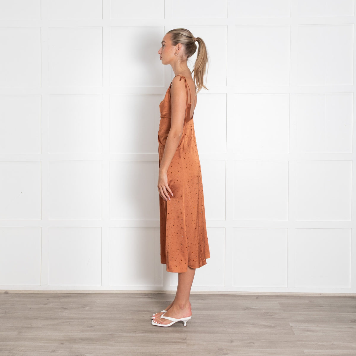 Sandro Praline Ruched Rhinestone Midi Dress UK 8 - Image 4