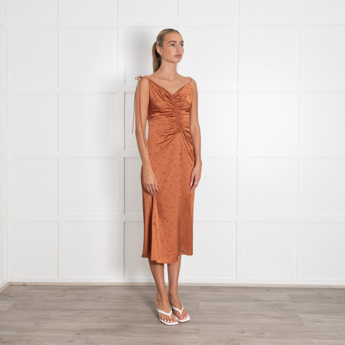 Sandro Praline Ruched Rhinestone Midi Dress UK 8 - Image 7