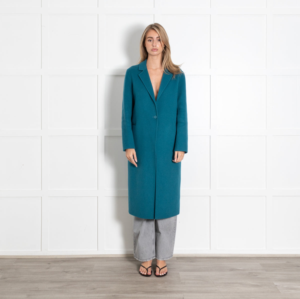 Teal Long Wool Coat - Image 1