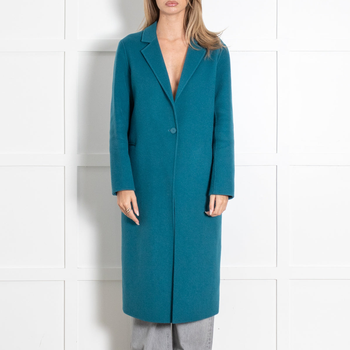Teal Long Wool Coat - Image 2