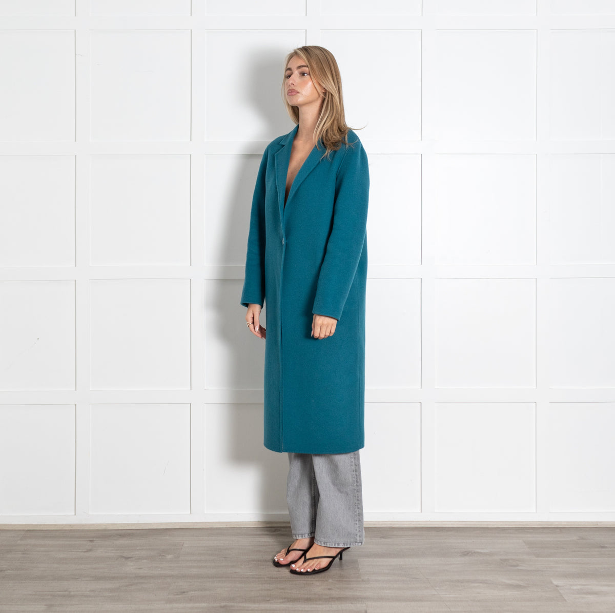 Teal Long Wool Coat - Image 3