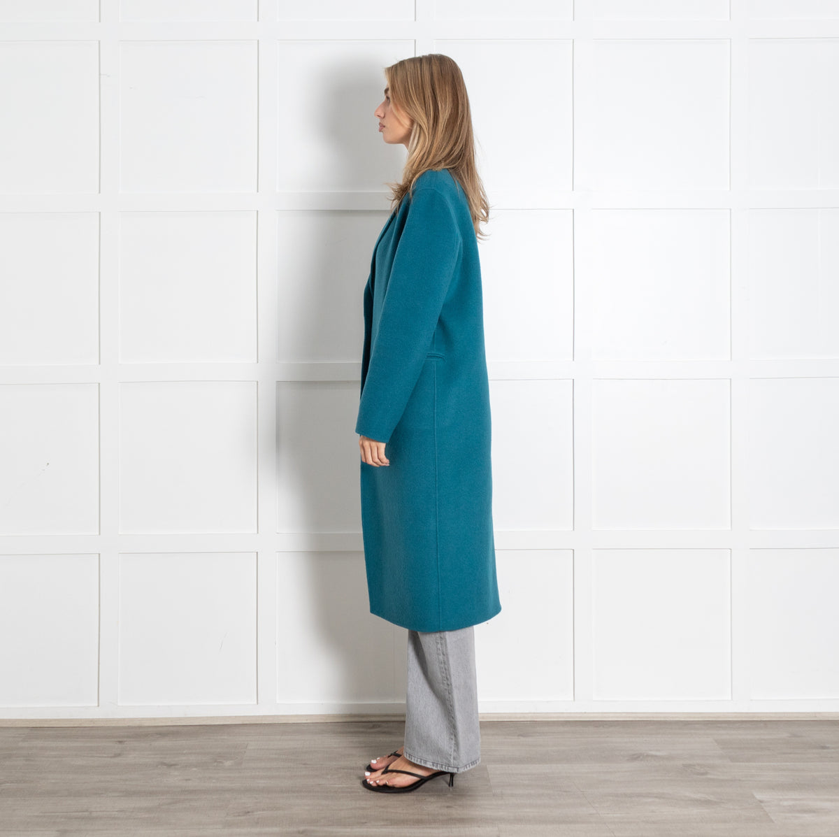 Teal Long Wool Coat - Image 4