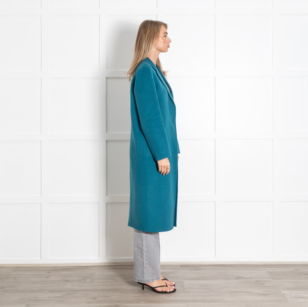 Teal Long Wool Coat - Image 6