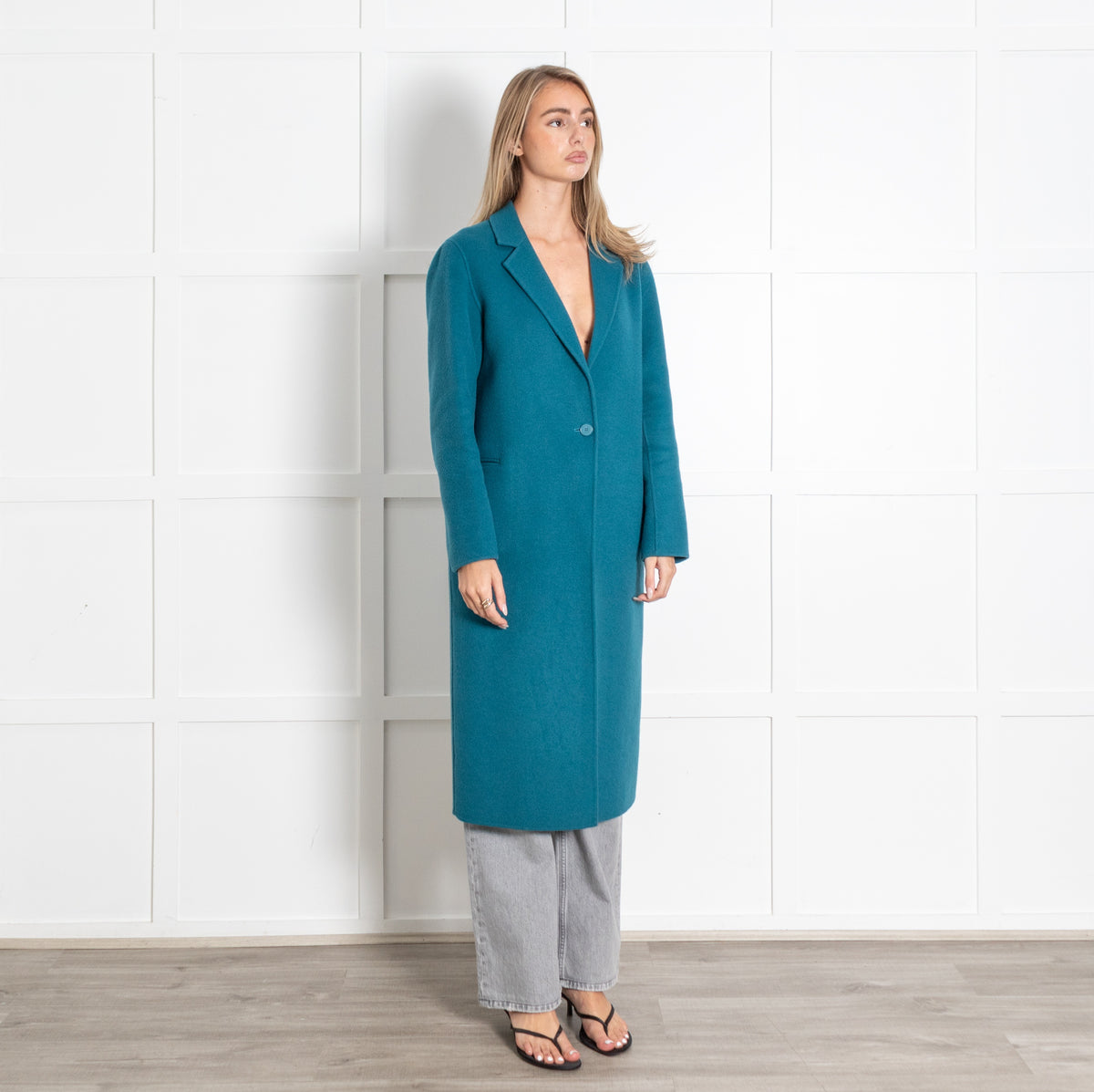 Teal Long Wool Coat - Image 7