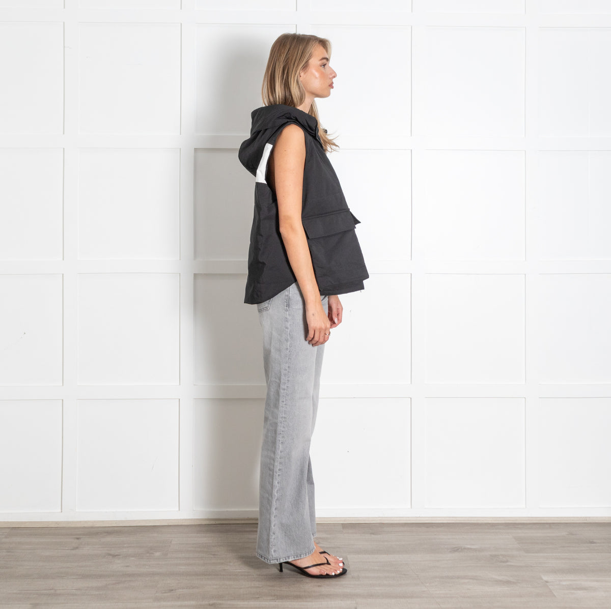 Black White Hooded Padded Gilet - Image 6