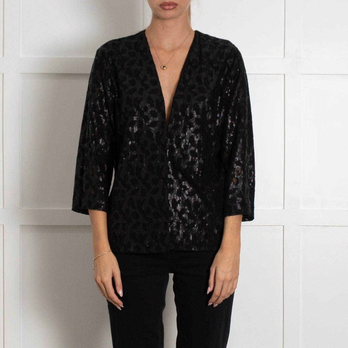 Second Female Nella Cape Black Sequin Top - Image 2
