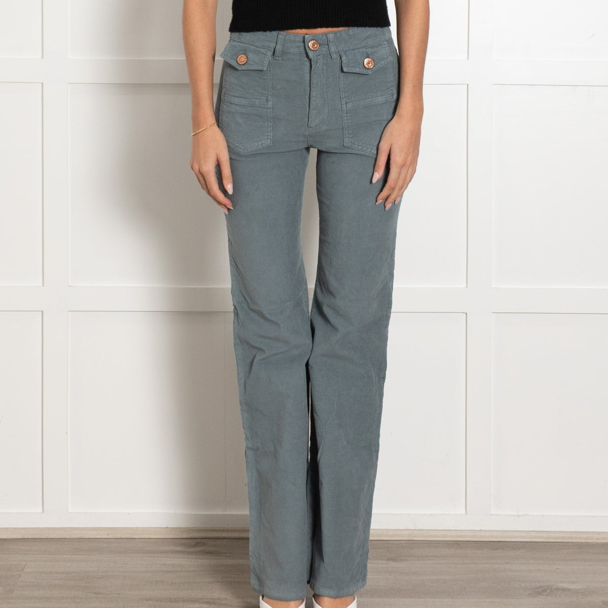 See By Chloe Grey Green Needlecord Trousers - Image 1