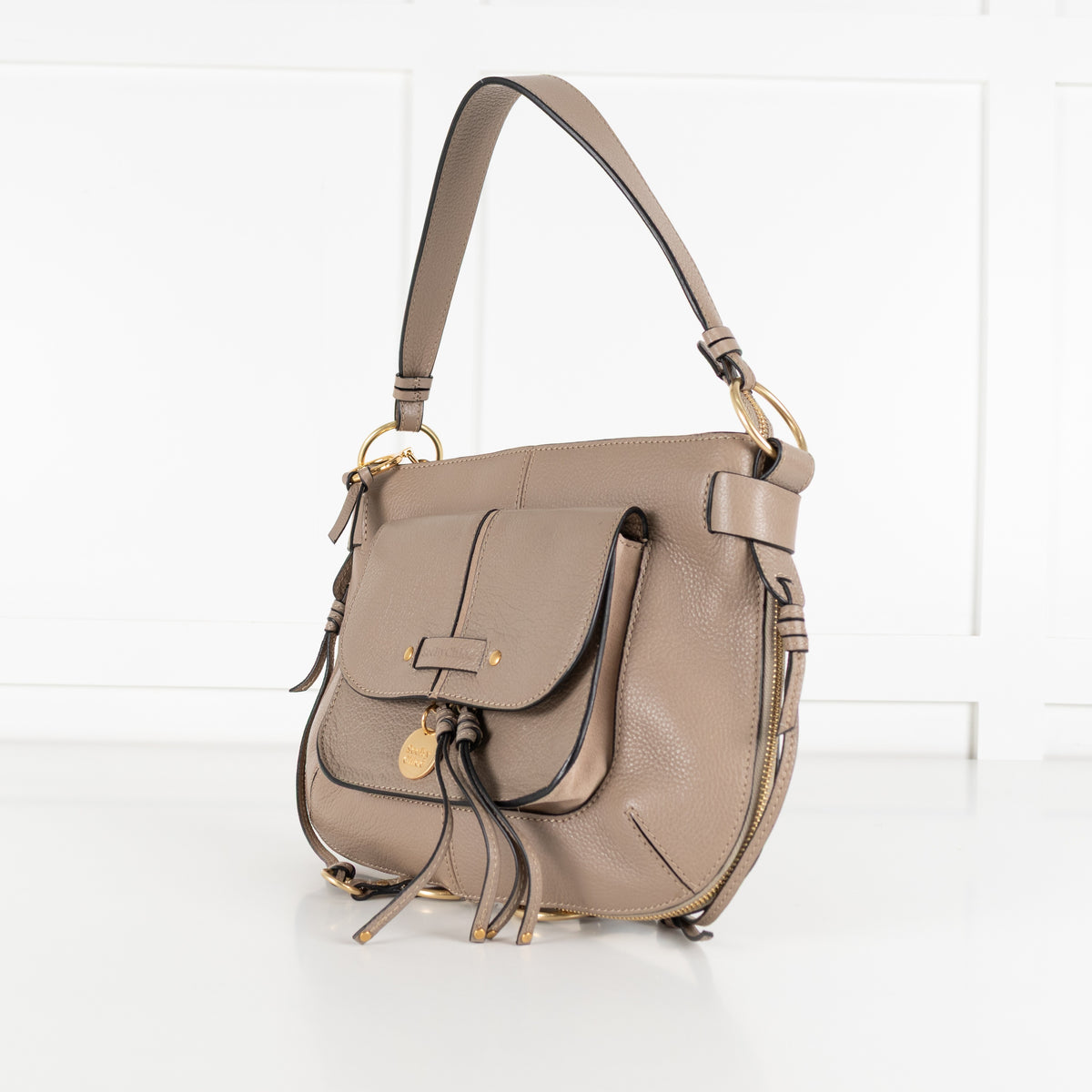 See By Chloe  Susie Taupe Shoulder Bag With Tassels & Crossbody Strap - Image 7