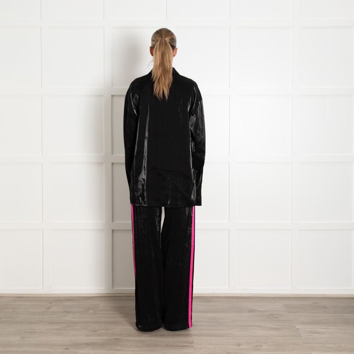 Serena Bute Black Shiny Fabric Oversized Cuff Shirt - Image 5