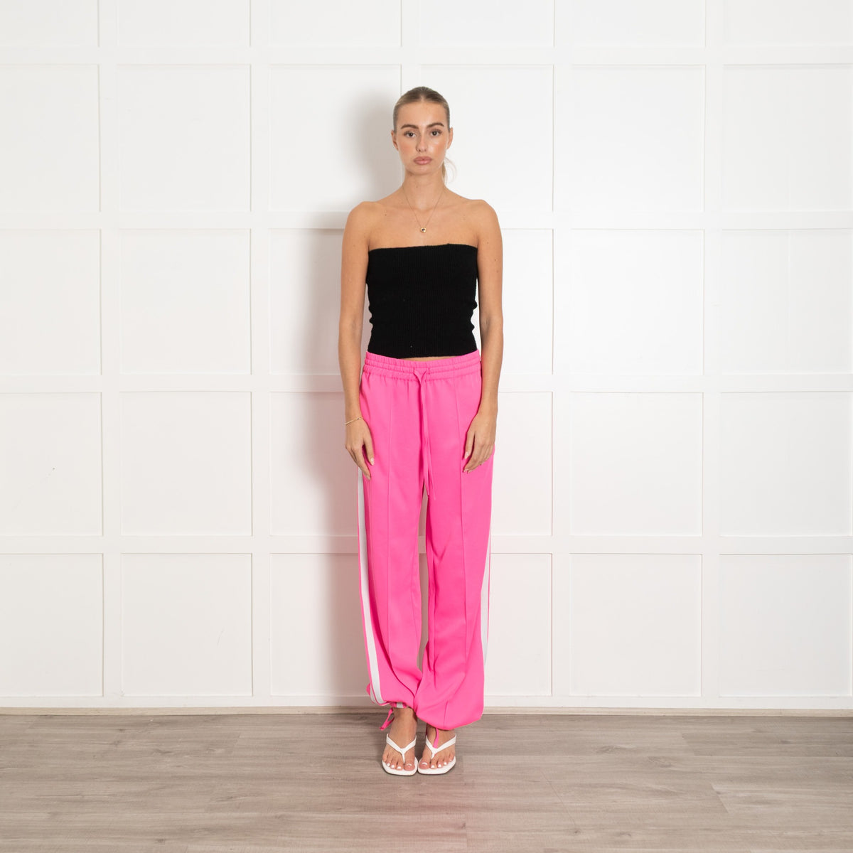 Serena Bute Pink White Side Stripes Joggers - Image 1