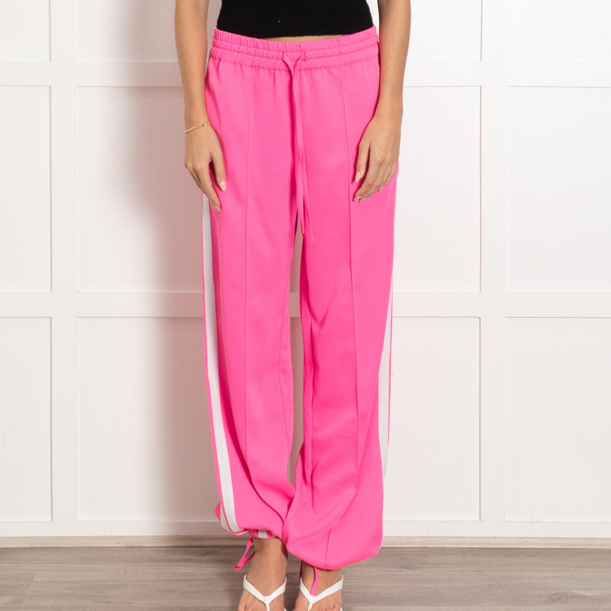 Serena Bute Pink White Side Stripes Joggers - Image 2