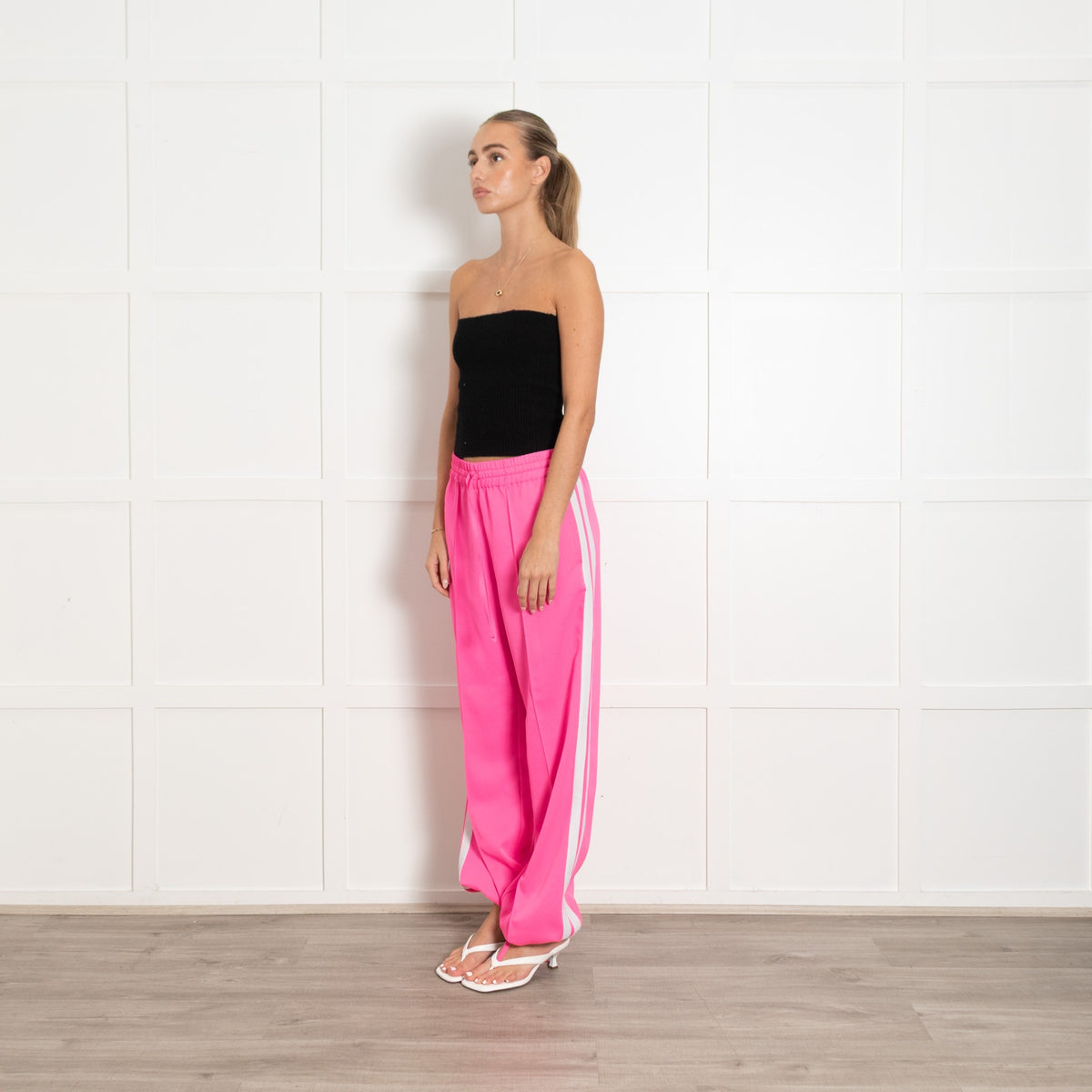 Serena Bute Pink White Side Stripes Joggers - Image 3