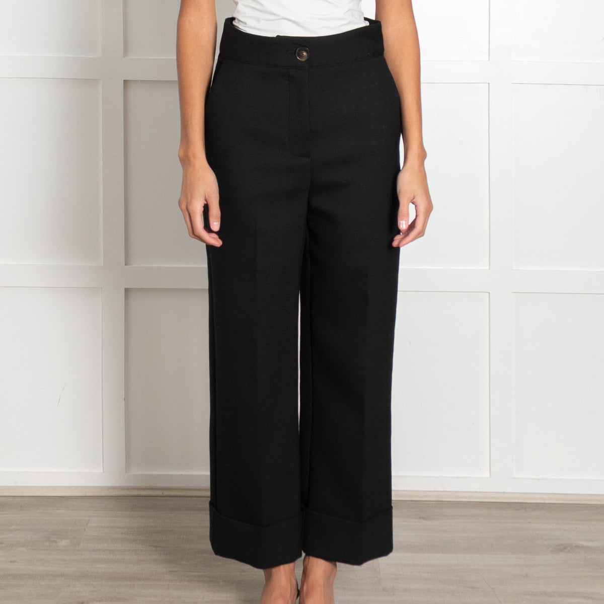 Sezane Black High Waist Button Straight Leg Tailored Trousers - Image 2