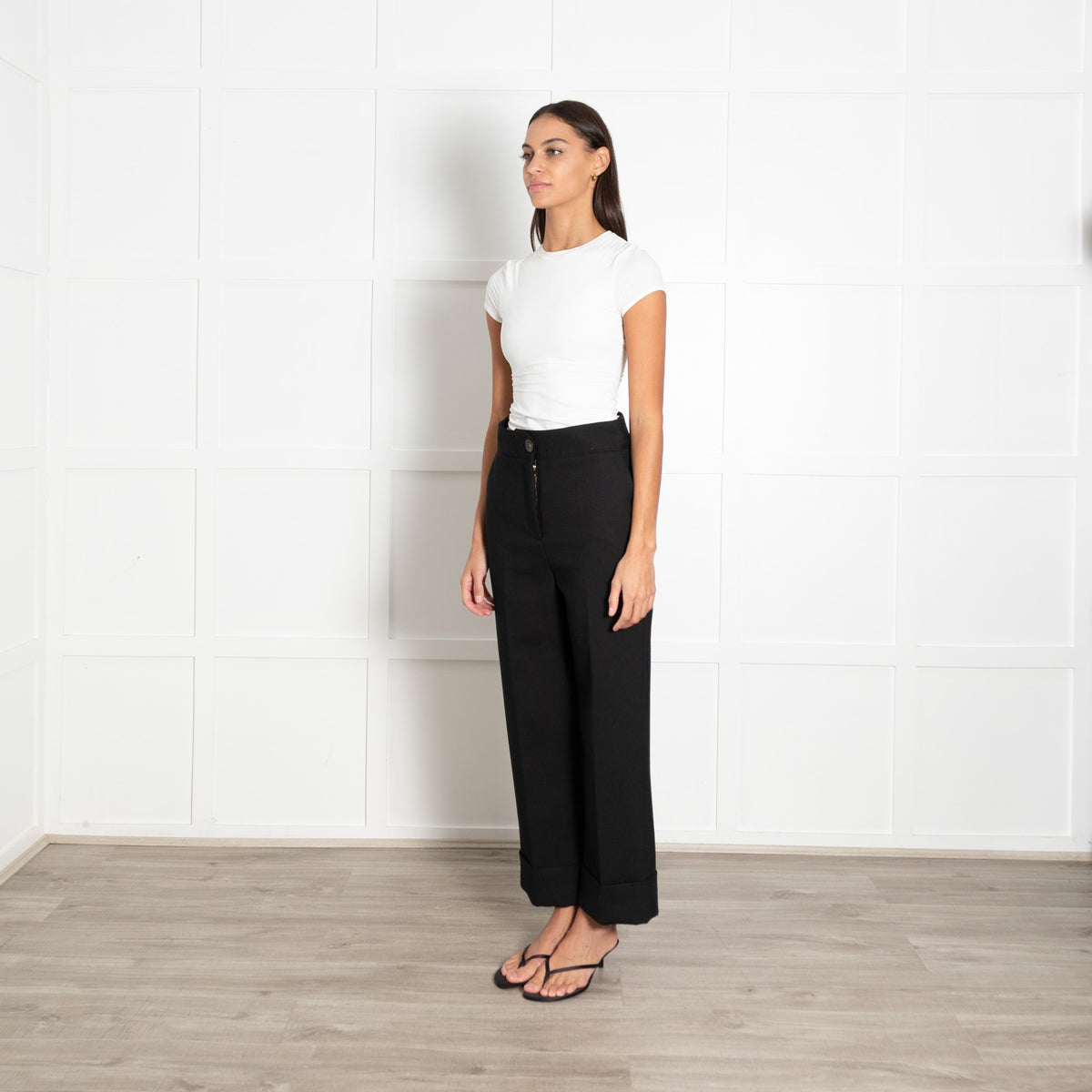 Sezane Black High Waist Button Straight Leg Tailored Trousers - Image 3