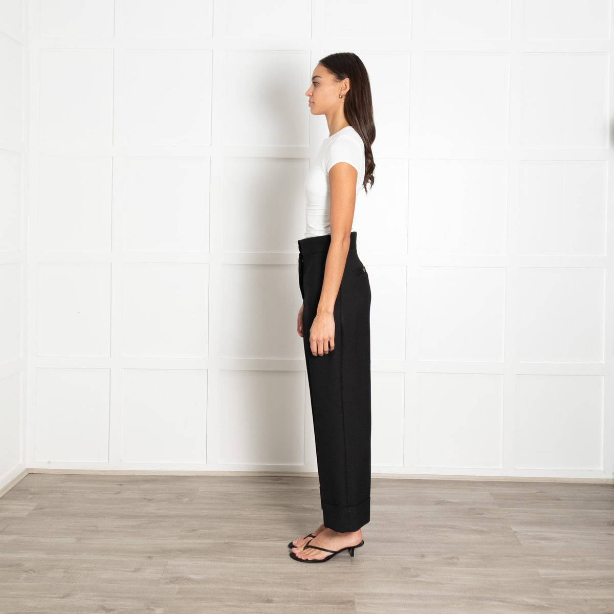 Sezane Black High Waist Button Straight Leg Tailored Trousers - Image 4