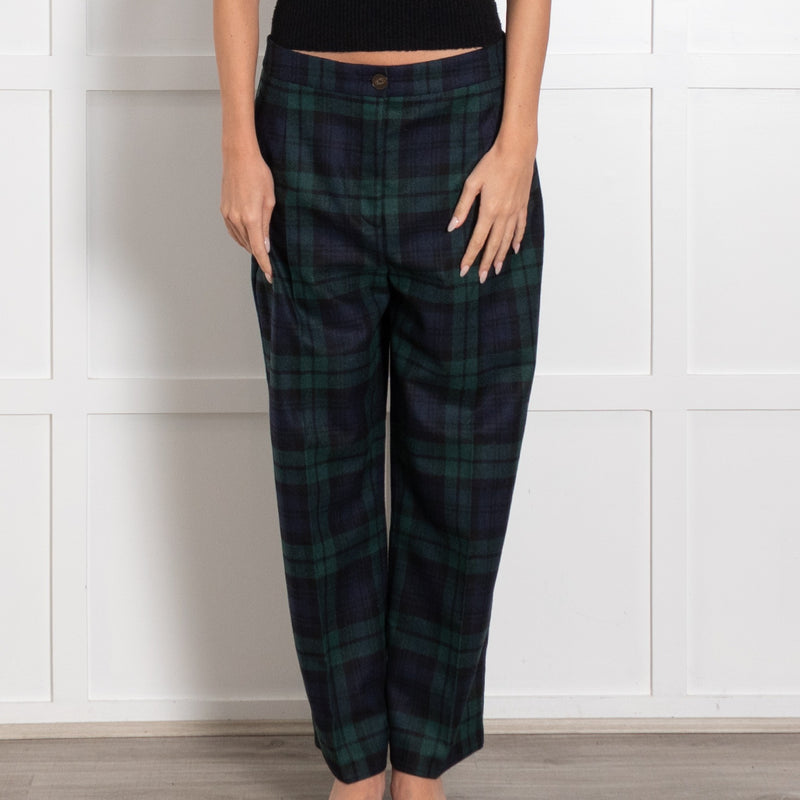 Sezane Green and Navy Martin Crop Checkered Trousers - Image 2