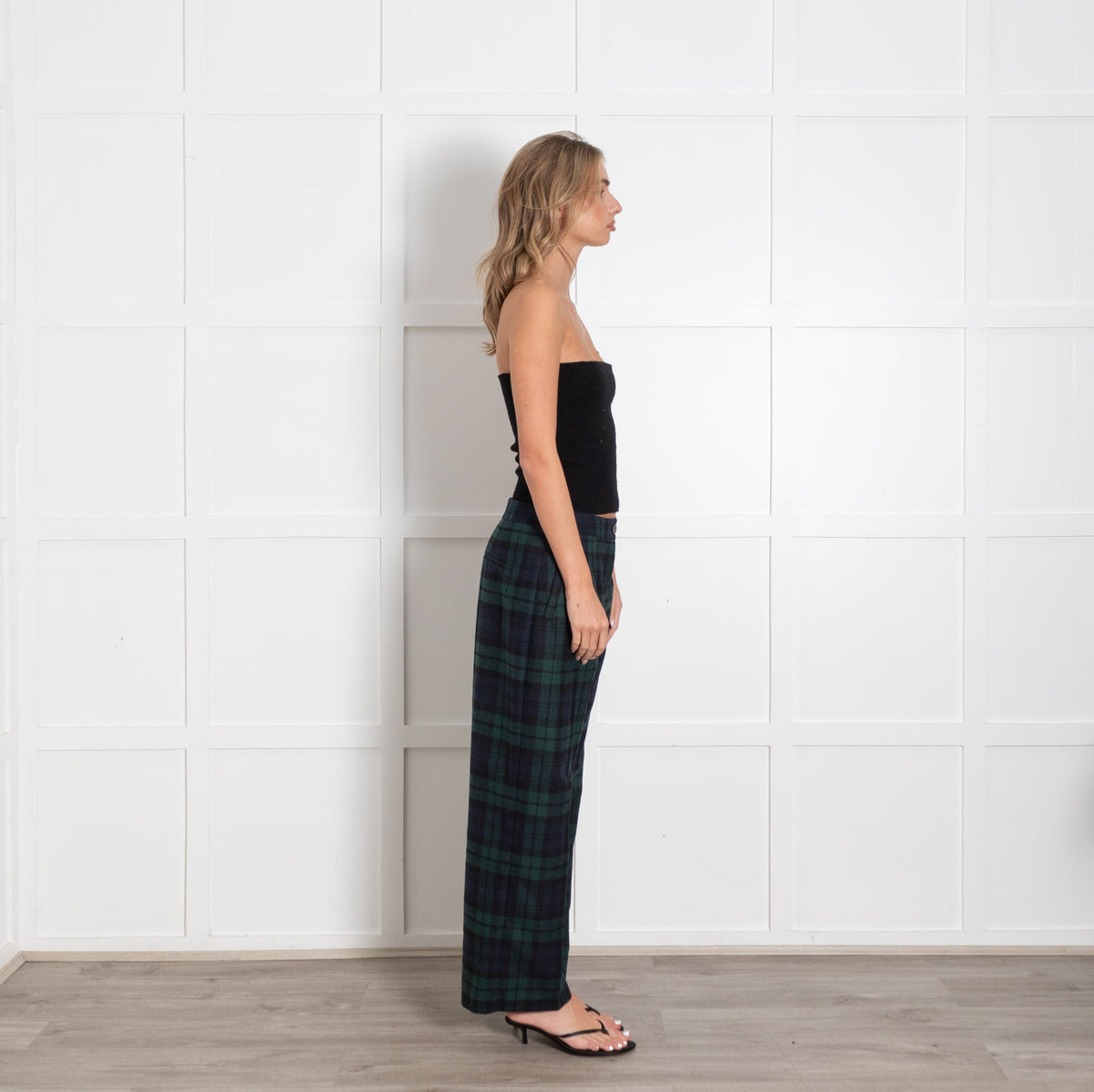 Sezane Green and Navy Martin Crop Checkered Trousers - Image 6