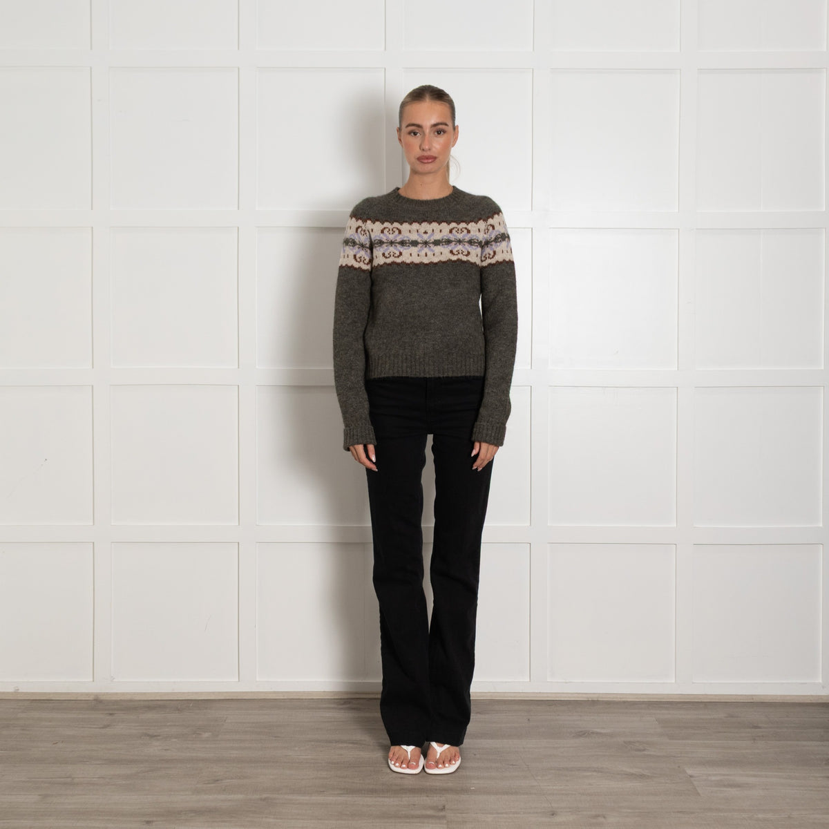 Soeur Brittany Grey Wool Blend & Jacquard Jumper UK 10 - Image 1