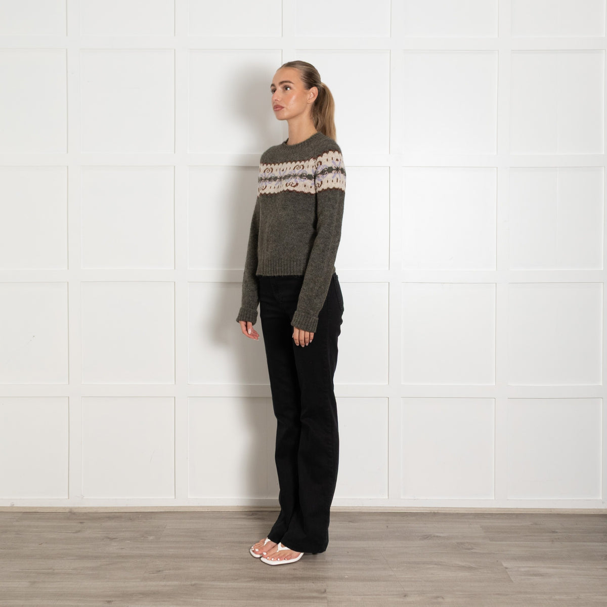 Soeur Brittany Grey Wool Blend & Jacquard Jumper UK 10 - Image 2