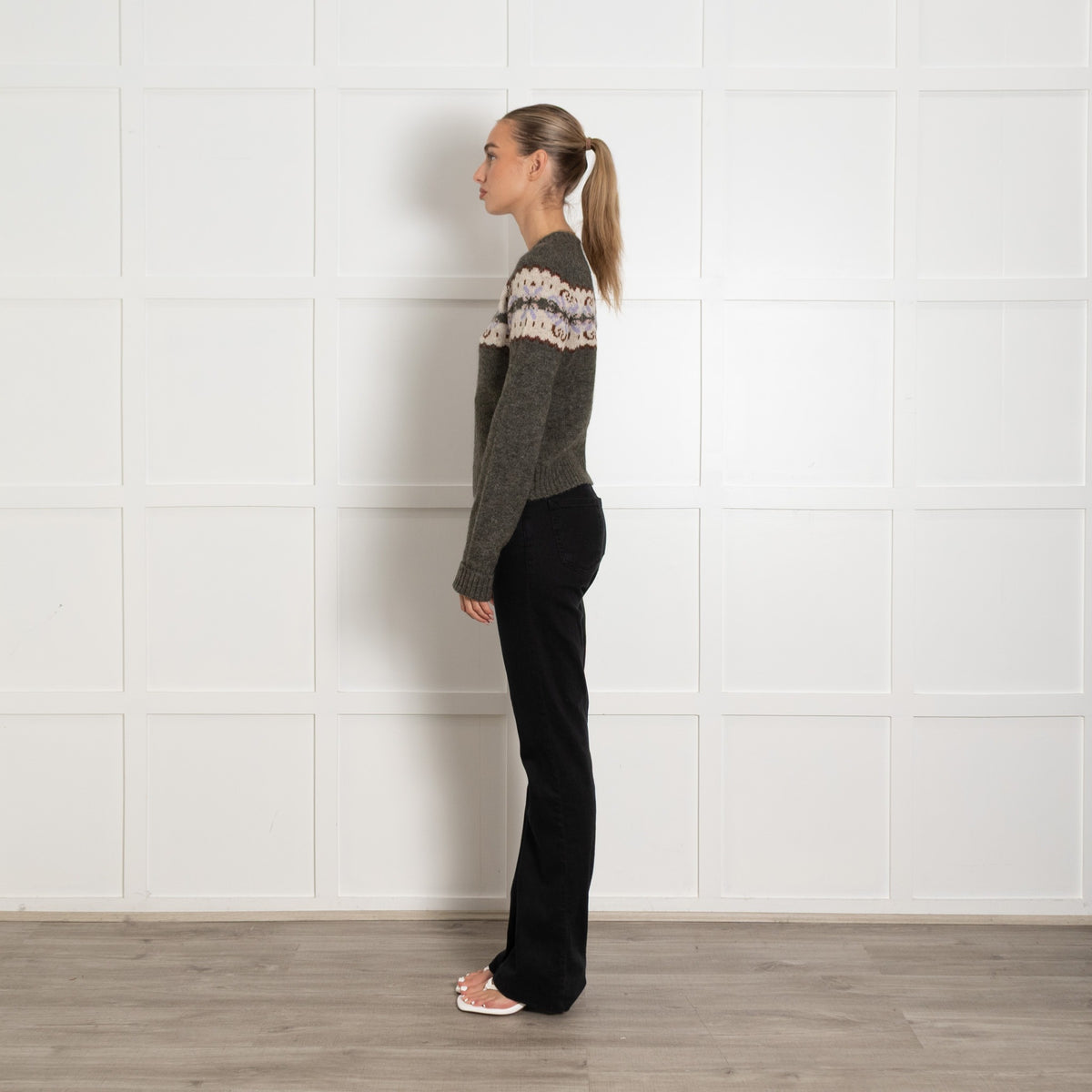 Soeur Brittany Grey Wool Blend & Jacquard Jumper UK 10 - Image 3