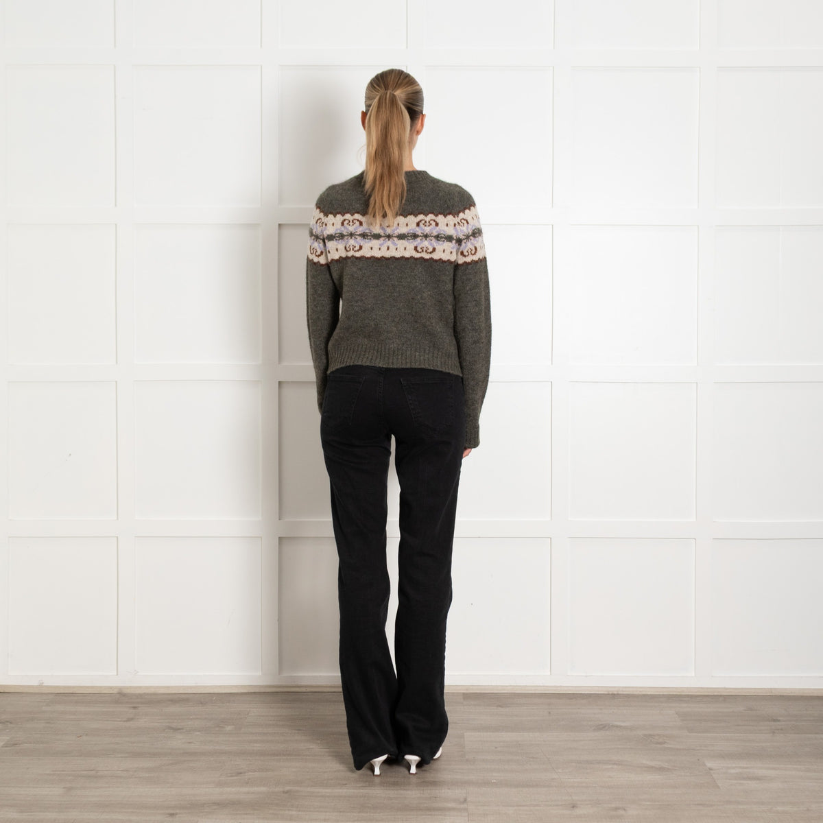 Soeur Brittany Grey Wool Blend & Jacquard Jumper UK 10 - Image 4