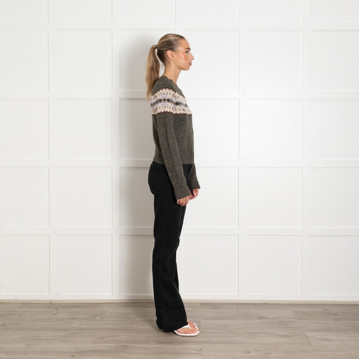 Soeur Brittany Grey Wool Blend & Jacquard Jumper UK 10 - Image 5