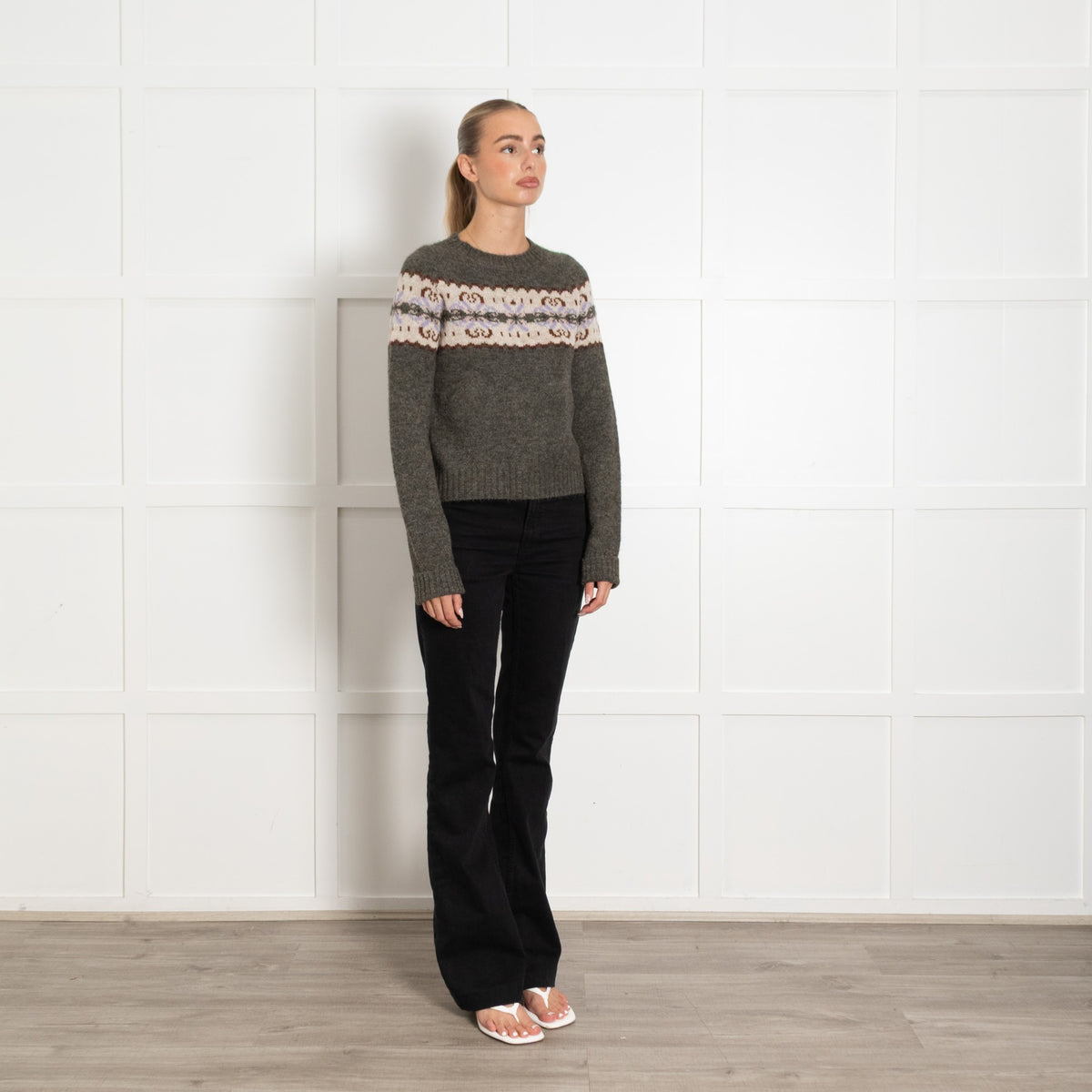Soeur Brittany Grey Wool Blend & Jacquard Jumper UK 10 - Image 6