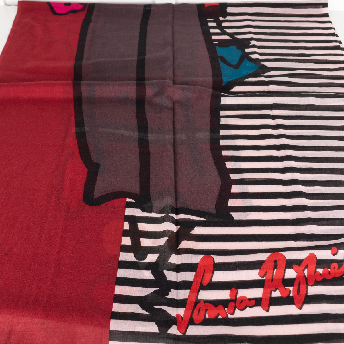 Sonia Rykiel Red Black Brown Print Scarf - Image 4